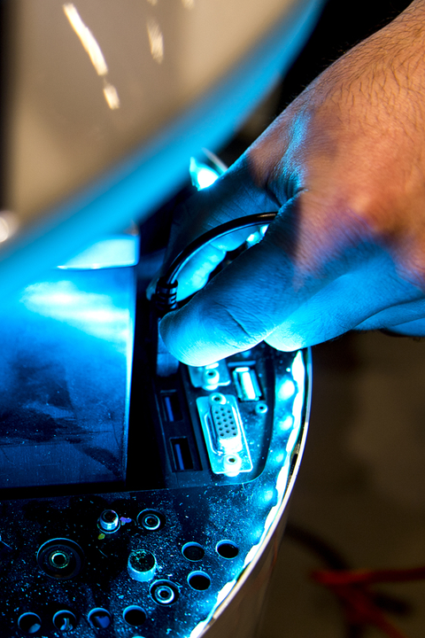 blue light illuminating computer